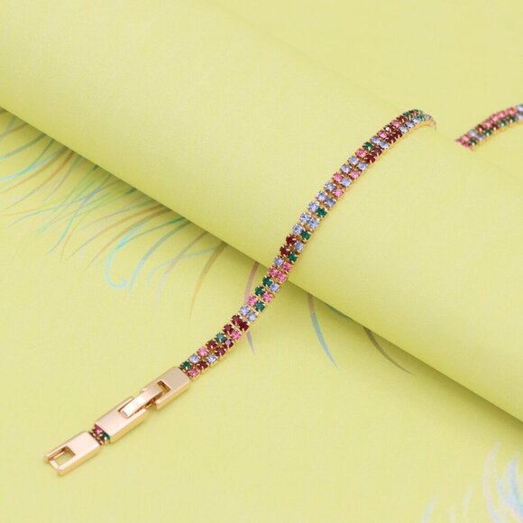 "Rainbow Zircon Tennis Bracelet in Rose Gold Finish, XPBL0808 - Picture 5 of 12